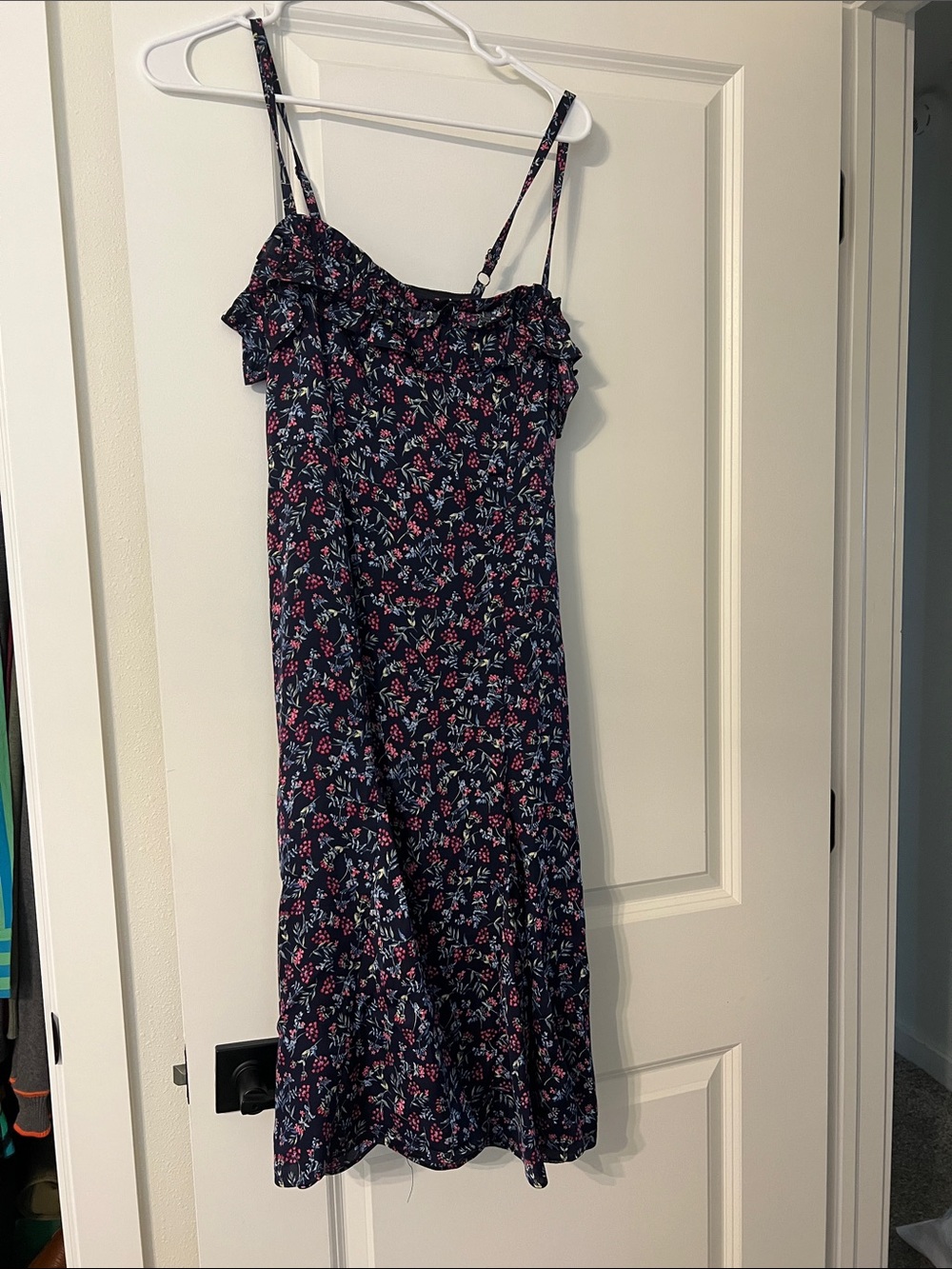 J. Crew Navy Midi Dress with Pink and Light Blue Floral Print